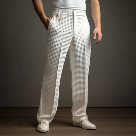 Men's Dress Business Solid Color Waffle Slant Front Bag Straight Casual Vacation Fashion Pants