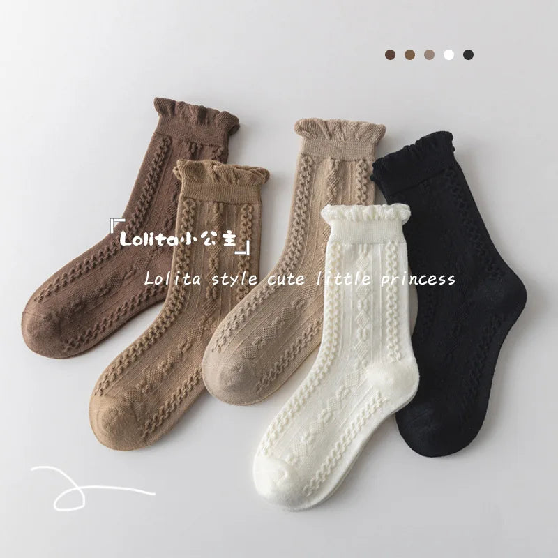 Little Girls Socks Spring Cotton Socks Baby 1-12T Children's Calf Socks Girl Cartoon Love Pattern 5 Pairs Socks