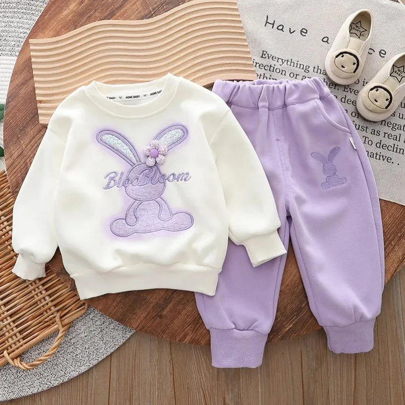 Baby girl spring clothes New Children's Cartoon Rabbit Long-Sleeved Sweater Two-Piece Spring and Autumn Children'