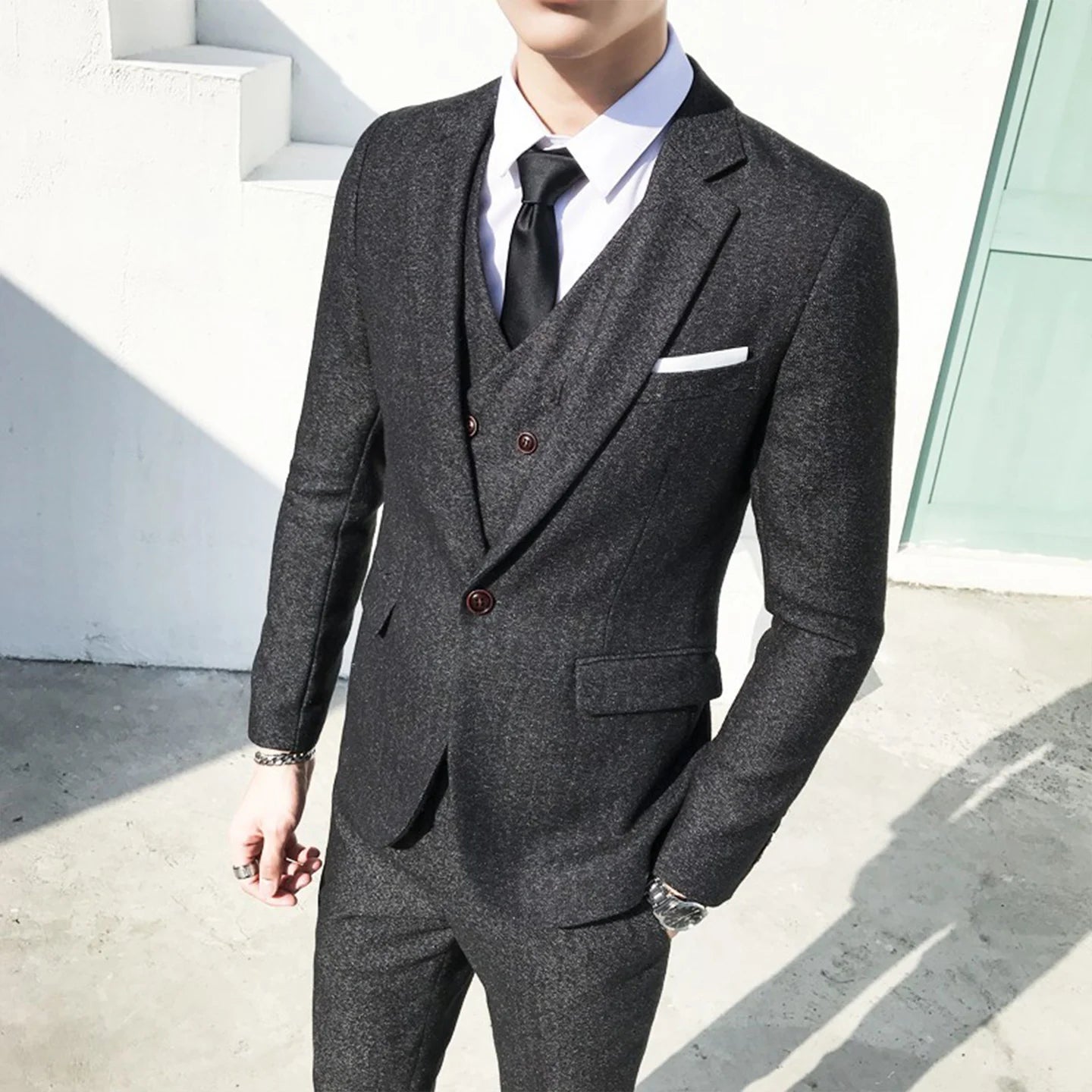 Men's Suit Business Suit Men's Wedding Groom Three-Piece Suit Wedding Retro British Style Formal Tweed