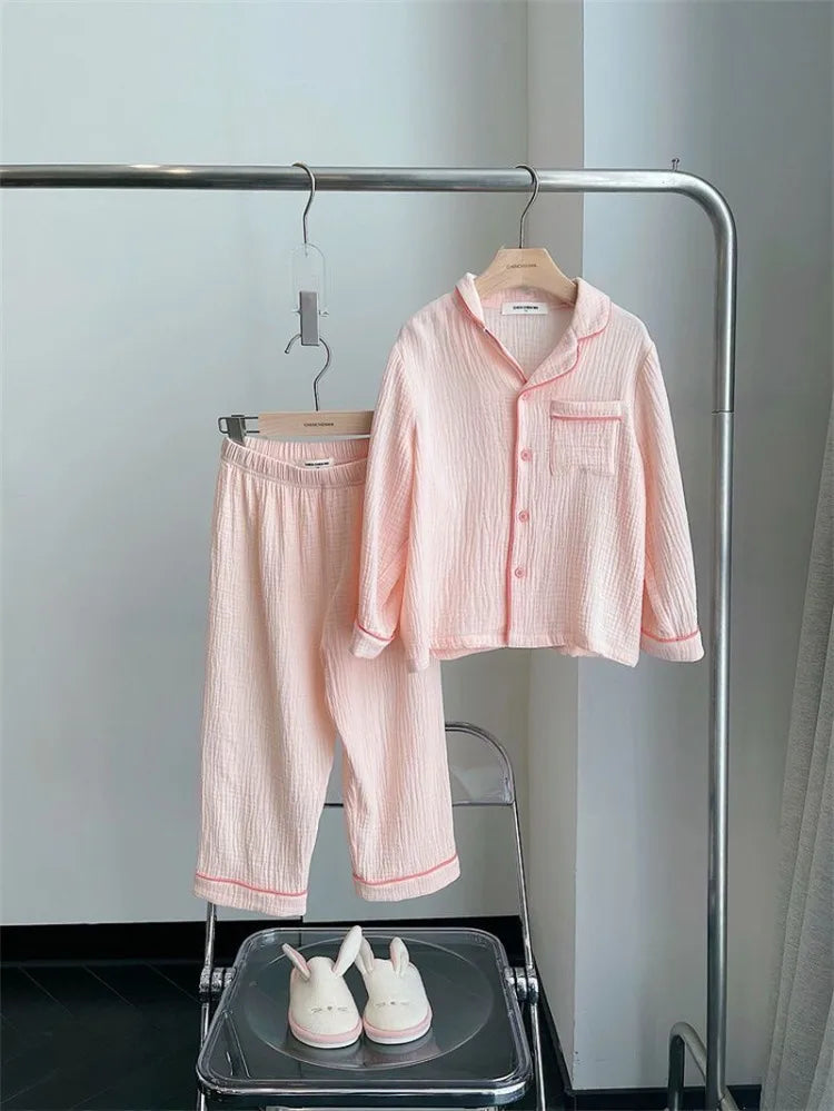 Kids Girls' Lightweight Style Pajamas Solid Color Long Sleeve Pant Set Air Conditioning Wear Indoor Outdoor Toddler Sleepwear