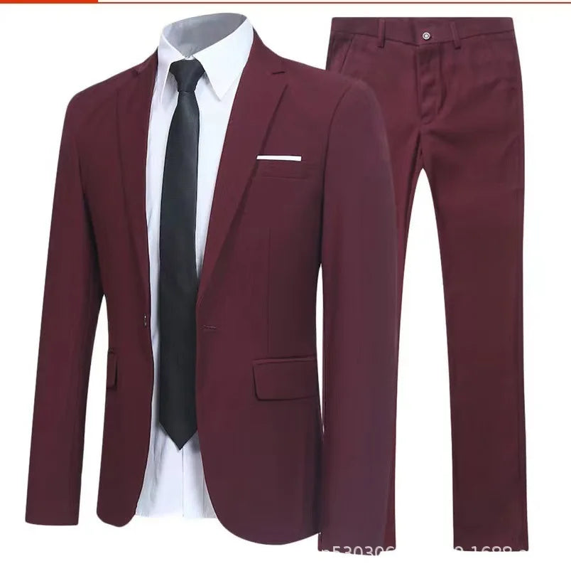 Mens Suit Set Business Casual Blazer Groom Groomsmen Wedding Tuxedo Two Piece Formal Office Wear Party Suit