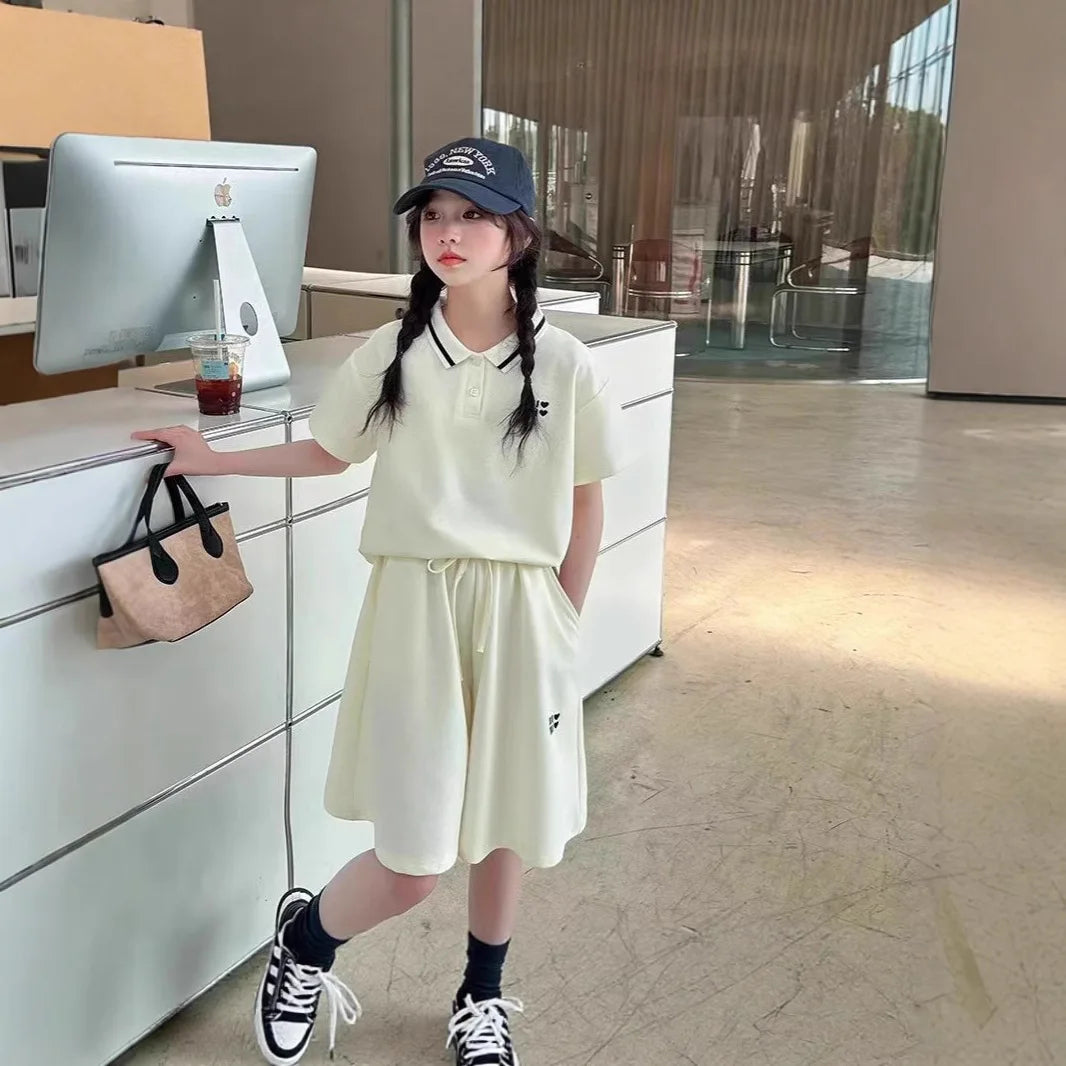 2026 Summer Girls Outfit Set Fashion Trendy Internet Famous Shorts Two Piece Set Cool Stylish Streetwear For Big Kids Teen Girls