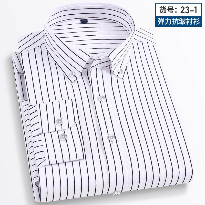 Men's Business Casual Long Sleeve shirt Classic striped social dress shirt Wear free, wrinkle-resistant and easy to care for