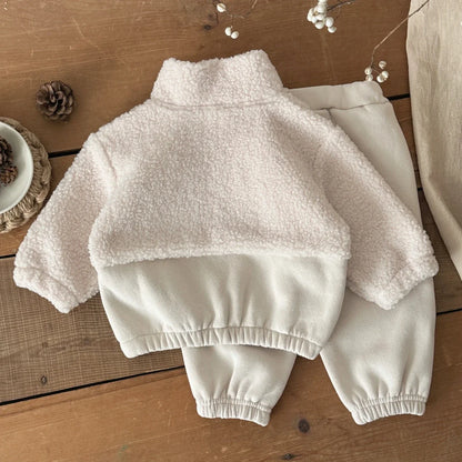 1-3 Year Baby Boy Girls Clothing Set Winter Autumn Lamb Fleece Sweatshirt Pants 2Pc Children Suit Toddler Kid Casual Outfit