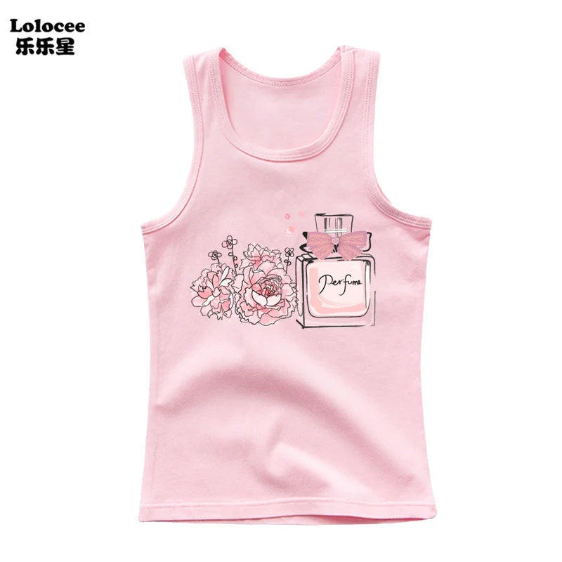 Girls Perfume Floral Singlet Cotton Underwear Summer Children Pink Tank Tops Toddler Kids Sleeveless T-shirt