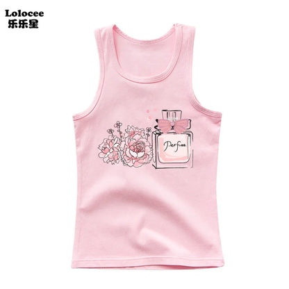 Girls Perfume Floral Singlet Cotton Underwear Summer Children Pink Tank Tops Toddler Kids Sleeveless T-shirt