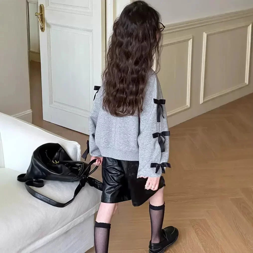 Girls' Bow Sweatshirt Cute Long Sleeve Top for Spring Autumn Kids Casual Pullover  Kids Clothes Girls
