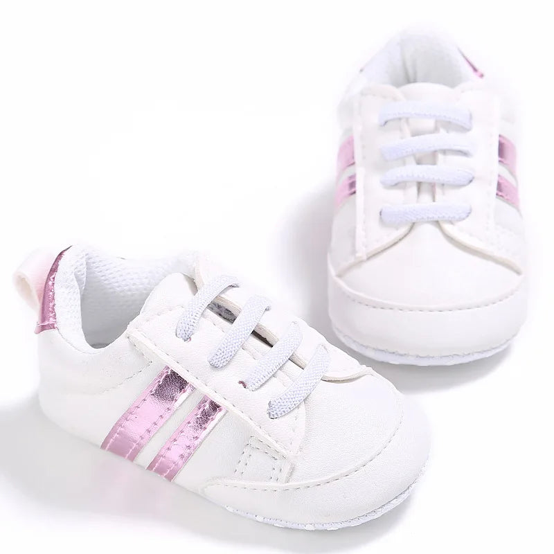 Newborn Baby Boys Shoes for 1 Year Footwear with Striped Infant Casual PU Leather Toddler Soft Sole Girls Sneakers First Walkers
