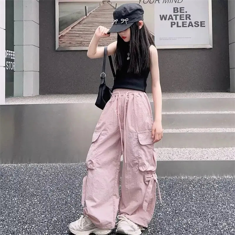 Girls Pants Children's Streetwear Casual Kids Clothes Spring Autumn Korean Fashion Large Size Sweatpants Girls Cargo Pants