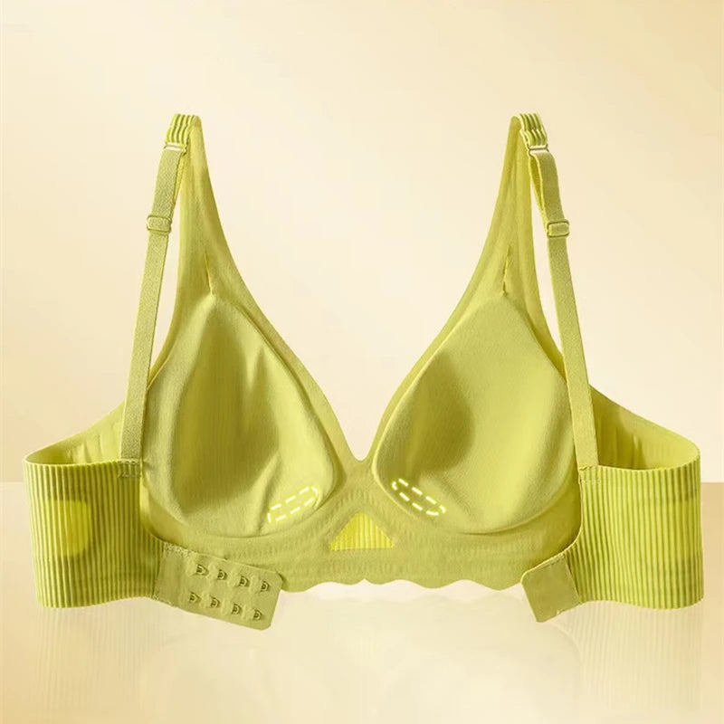Cool Underwear for Women with Thin Cup Without Marks and Breathable Beauty Back Gathering One-piece Deep V Soft Support Bra