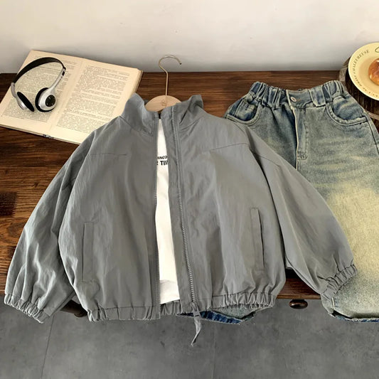 Boys Coats 2025 Autumn Fashion Cool Korean Style Kids Clothes Casual Patchwork Looose Solid Color Jacket Coats