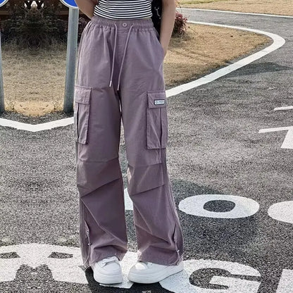 Girls Cargo Pants Kids Solid Color Pant Teenage Fashion Trousers 2026 Spring Autumn Children's Clothing Sports Wear