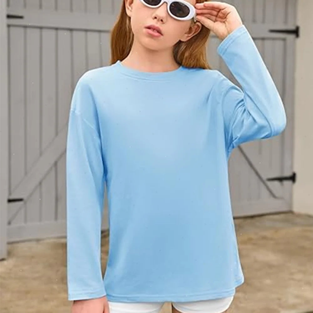 Girls Boys Long Sleeve T-Shirts Casual Kids Pure Cotton O-neck Solid Tee Tops Spring Blouse T Shirt for Teens Girl Clothes 3-14Y