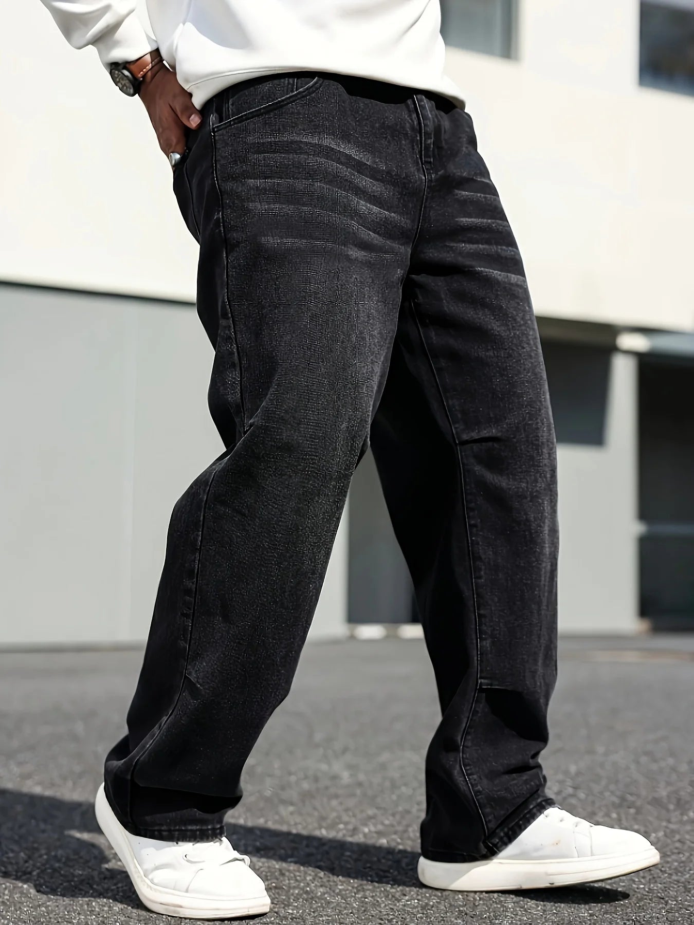 Men's Classic Straight-Leg Jeans - Cotton Blend, Dark Blue Denim, Non-Stretch, All-Season Wear, Comfort Fit with Slant Pockets