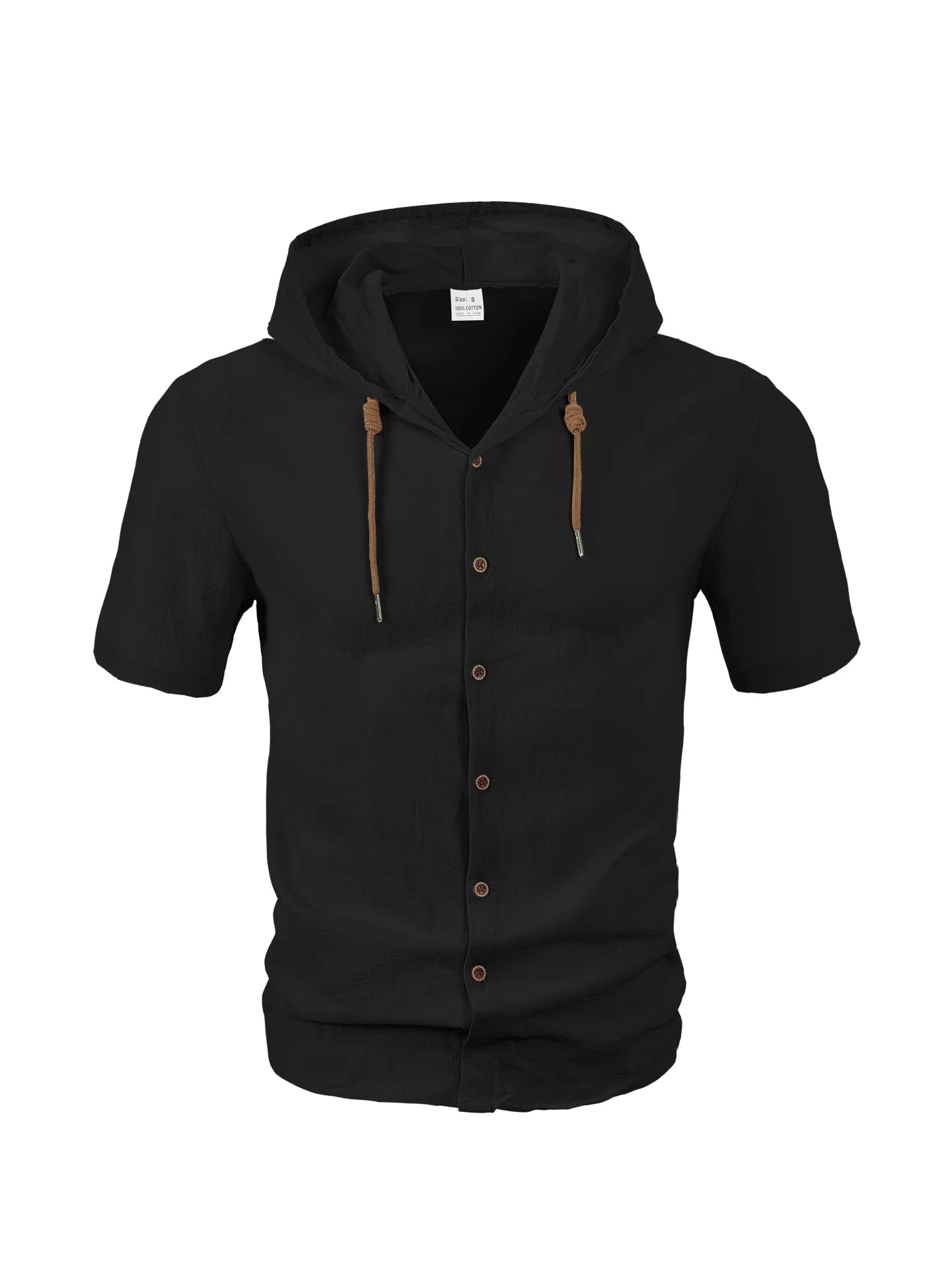 Men Summer Hooded Shirt Casual Solid Color Button Down Short Sleeve Hoodies Tops for Beach Vacation Streetwear Mens Linen Shirt.
