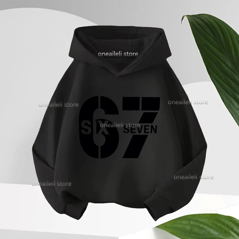 Graphic Funny 67 Kid Hooded Pullover Sweater Comfortable Stylish Street Style Long-sleeved Children's Wear Boy Girl Hoodies