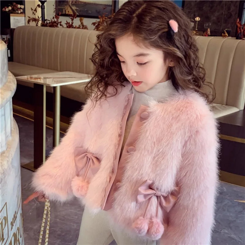 Girls' Fur Coat Autumn Winter Clothing 2025 New Style Fashionable Small Fragrance Style Cotton Jacket Warm Imitation Fur Coat