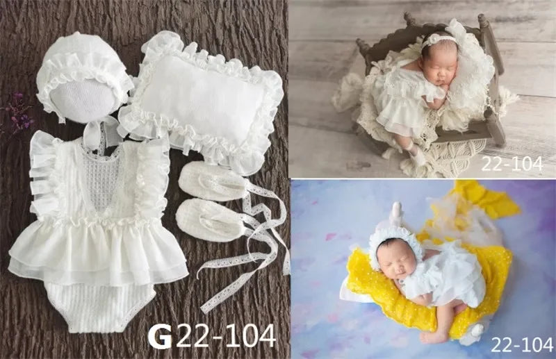 Newborn Photography Props Baby Girl Hat Shoes Lace Romper Bodysuits Outfits Photo Clothing Fotografia Boy Costume Accessories