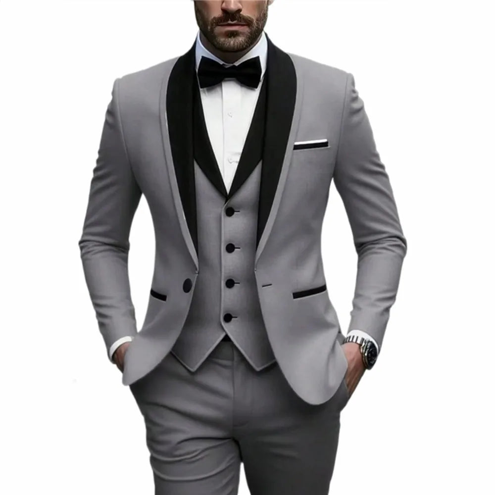 Men's 3pcs Suit Set, Jacket + Vest + Pants, Fashionable High-Quality, Suitable for Weddings, Parties and Formal Occasions