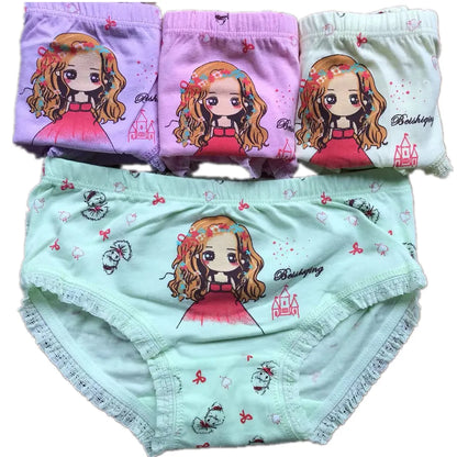Girls Briefs Fine Cotton Underwear Cute Prints Panties Kids Breathable Soft Healthy Underpants Girls Boxer 4pcs/Lot Size 3-10T