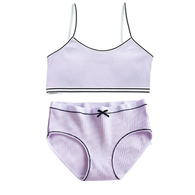 Girls Training Bras Panties Solid Kids Cotton Underwear Sets Teens Students Bra Vest and Panties Wireless Girls Cotton Bra 8-16Y