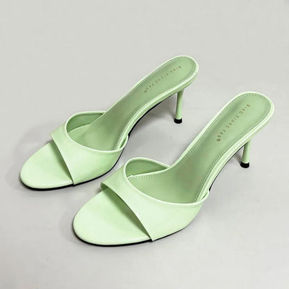 Heeled Footwear Female Slides Women Slippers Summer Spring Fashion Round Toe Ladies Thin Heels Slippers Sandals Pumps Shoes