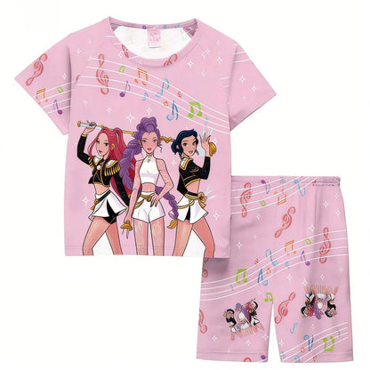 Girls Pajamas Sets Kids Toddler 3 to 8 10 11 12 Years Kpop Demon Hunters Summer Pjs Tops+Shorts Two Pieces Pijamas Sleepwear Set
