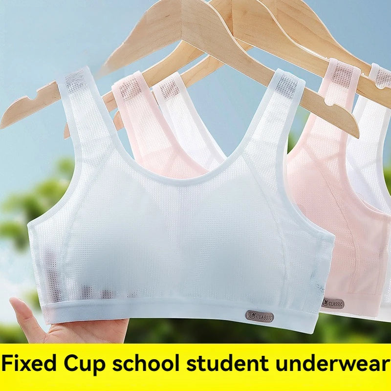 1-3Pcs Thin Summer Underwear for Teenage Girls, Anti-Bounce Vest for Students Cotton Sports Bra for Kids Student Vest