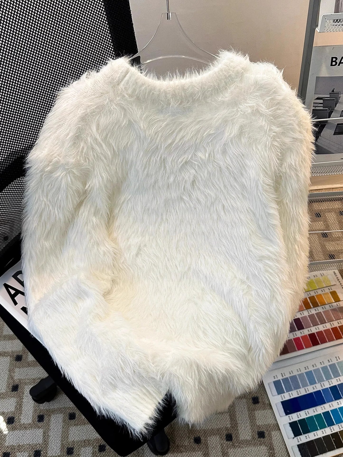 Men's Heavyweight Mink Sweater Loose Fit Thick Warm Knitted Pure Color Casual Autumn Winter Clothing Soft Long Sleeve round Neck
