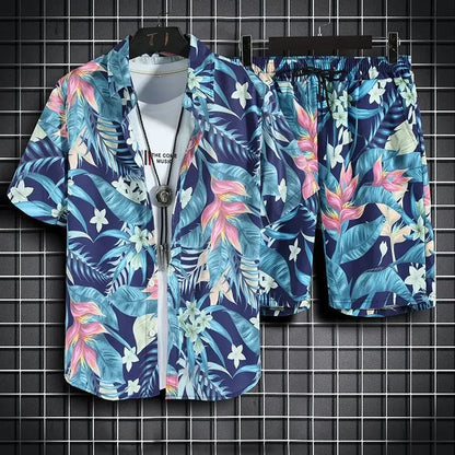 Summer Beach Clothes For Men 2 Piece Set Quick Dry Hawaiian Shirt and Shorts Set Men Fashion Clothing Printing Casual Outfits