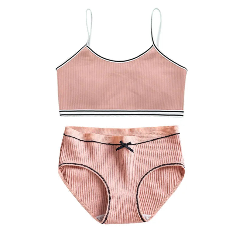 Girls Training Bras Panties Solid Kids Cotton Underwear Sets Teens Students Bra Vest and Panties Wireless Girls Cotton Bra 8-16Y
