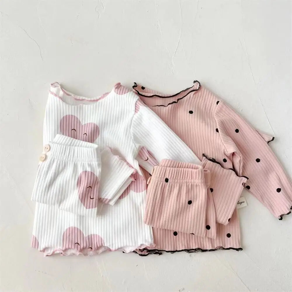 New Girls' Pajamas Homewear Children's Long-Sleeved Ice-Silk Pajamas Two-Piece Wood Earring Set Air-Conditioning Suit Suit