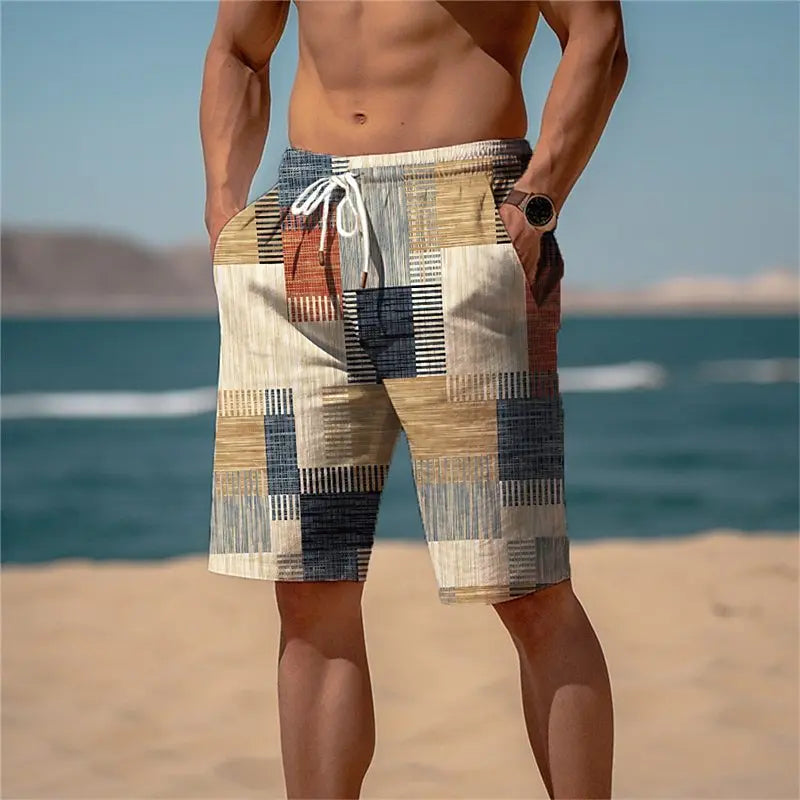 Men's Sweat Shorts Beach Shorts Shorts Drawstring Elastic Waist 3D Print Graphic Plaid Stripe Breathable Soft Short