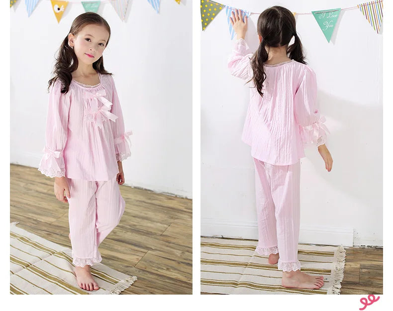 Girls Cotton Pajama Set Long Sleeve Kids Sleepwear Loungewear Comfy Home Clothes Basic Solid Color 2 Piece Outfit Summer Wear