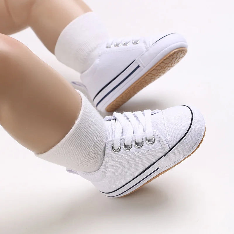 Somenie Newborn Baby Shoes for Spring Autumn Boys Girls Canvas Shoes for 0-1 Year Old Babies Soft-Soled Toddler Shoes with Laces