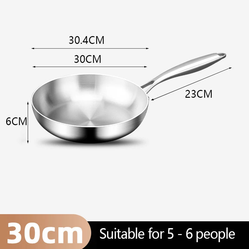 304 Stainless Steel Frying Pan NonStick Pan Fried Steak Pot Uncoated Kitchen Cookware For Gas Stove and Induction Cooker