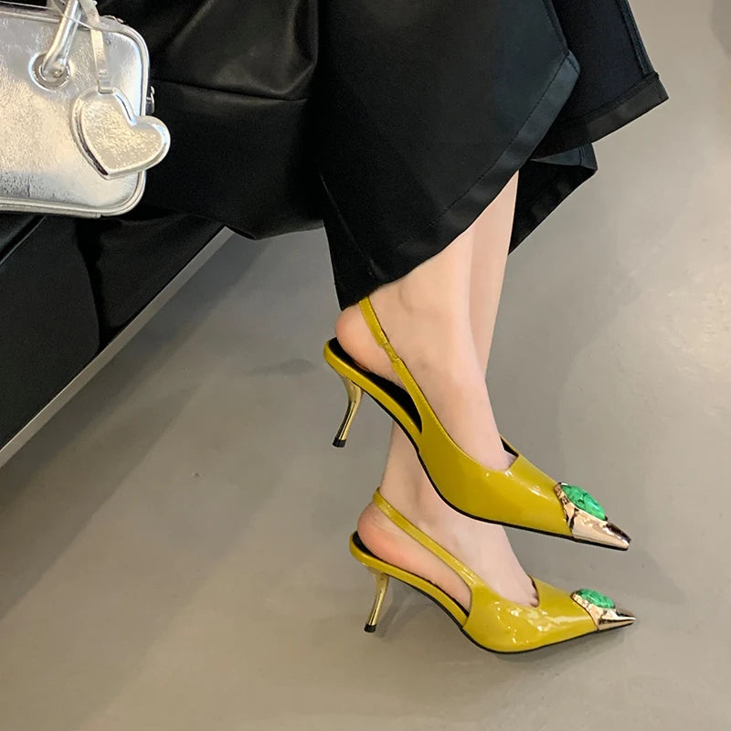 Sexy Women's High Heels Mules 2025 New Fashion Pointed Dress Women's Shoes Open Heel Party High Heels Striptease Sandals Women