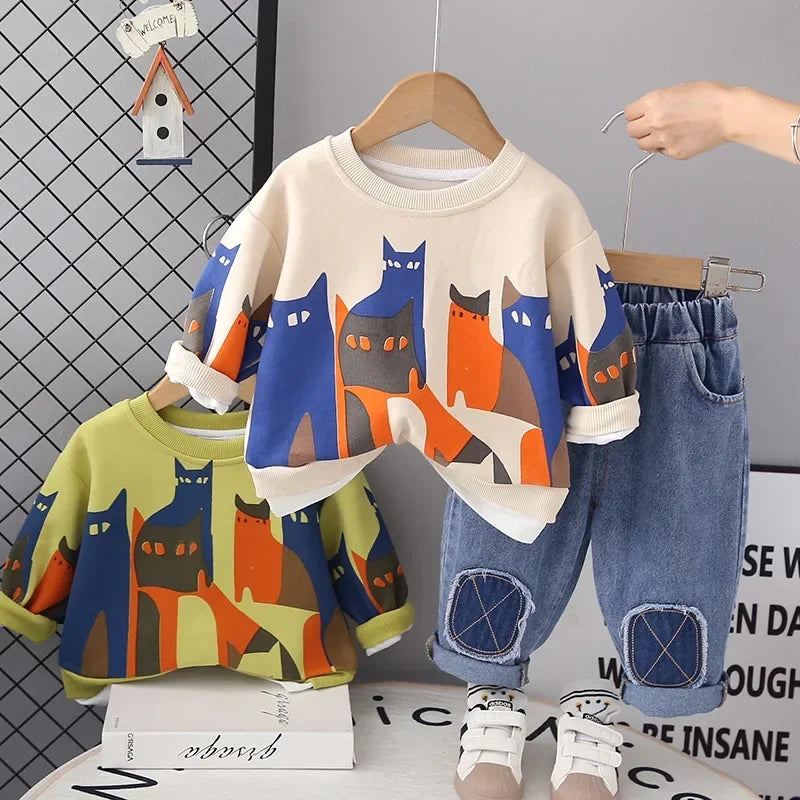 Spring Baby Boy Clothes 18 to 24 Months Cartoon Casual Long Sleeve Boys Sets T-shirts and Pants Boys Outfit  Kids Essentials