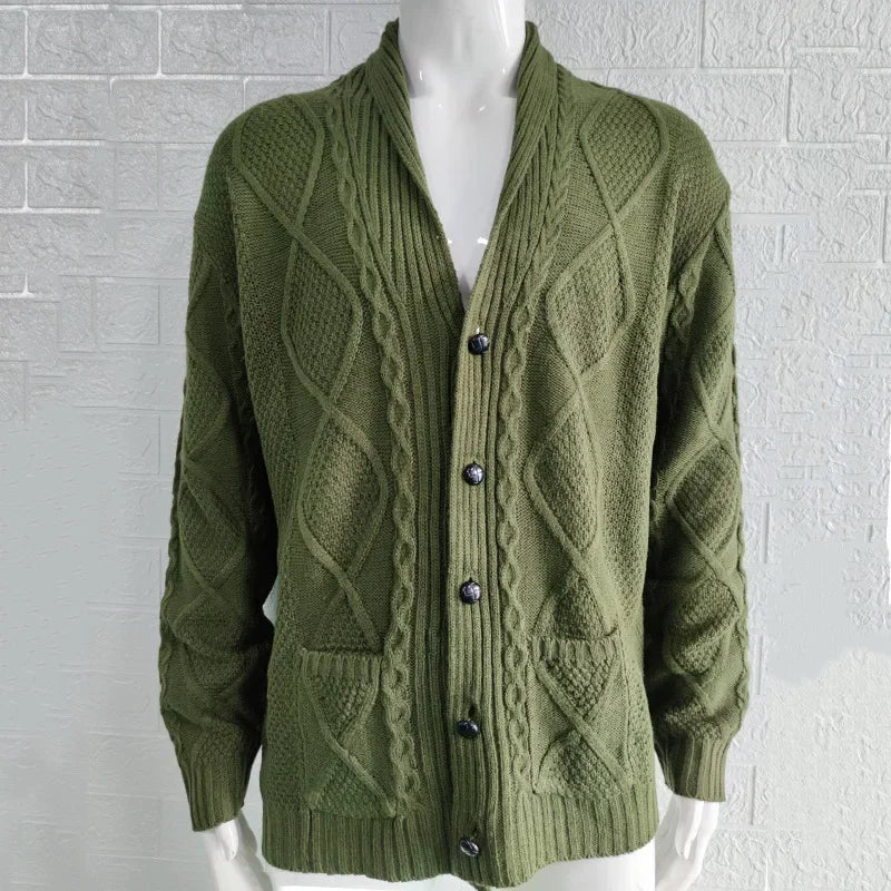 Fall/winter Sweater Men 2023 Fashion Solid Color Long Sleeve Lapel Coat Knitted Cardigan for Men