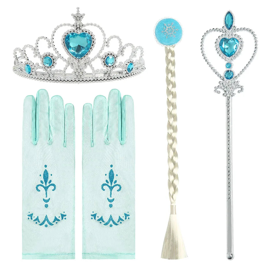 Girl Princess Accessories Kids Elsa Anna Wig Elza Gloves Necklace Earring Photography Props Children Cosplay Play Party Supplies