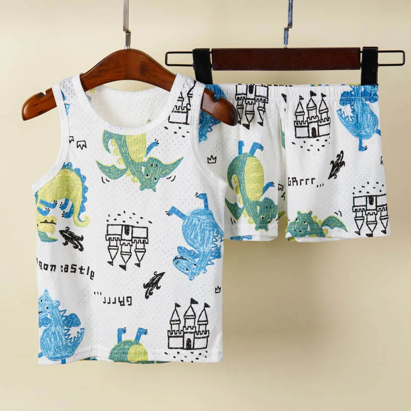 Girls Pajamas Sets 0 to 1 2 3 4 5 6 7 8 9 Years Cute Cat Print 100% Cotton Cartoon Boys Pyjamas Dino Kids Children Home Clothing