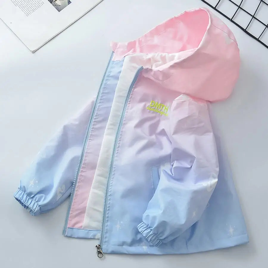 2023 Teenager Girls Jacket Fashion Casual Gradient Hooded Coat Boys Blazer Spring Autumn Windproof Sweet Coats Windbreaker