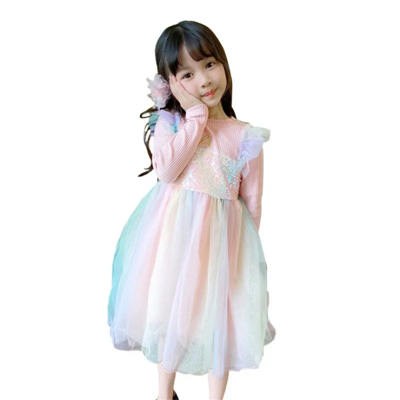Girls Casual Dresses New Mesh Dresses for Girls Autumn Winter Wedding & Casual Kids Clothes for 2-7 Years