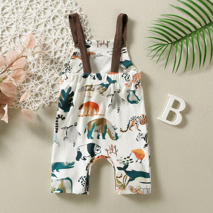 Baby Boys Animal Print Overalls Infant Clothing Jumpsuit with Straps Cute Toddler Outfit