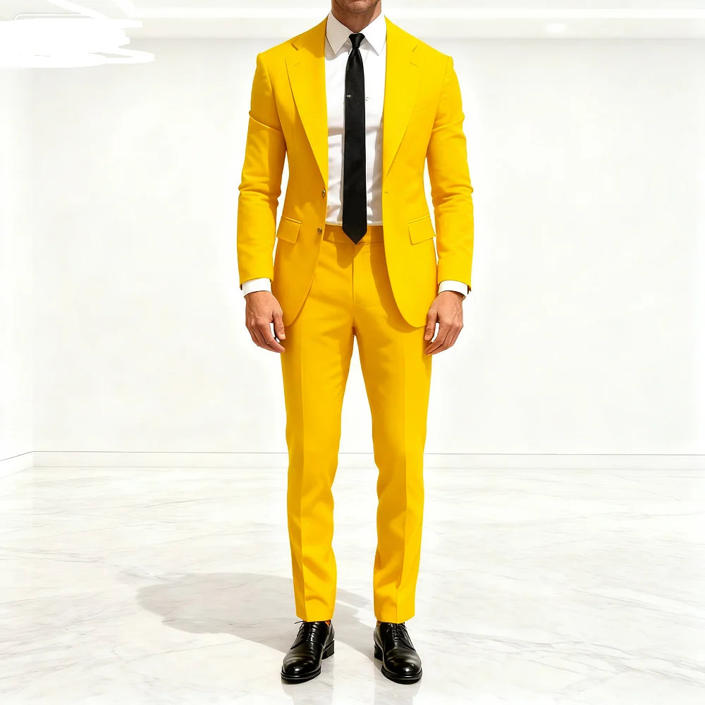 Classic Suits for Men Notch Lapel 2 Pieces Business Blazer and Pants Set Elegant Slim Fit Men's Suit for Wedding Prom Groomsmen