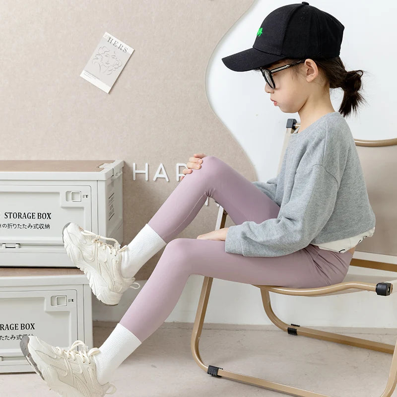 Girls' Shark Shorts for Spring and Autumn; Thin Children's Tights with High Elasticity; Nine-inch Pants