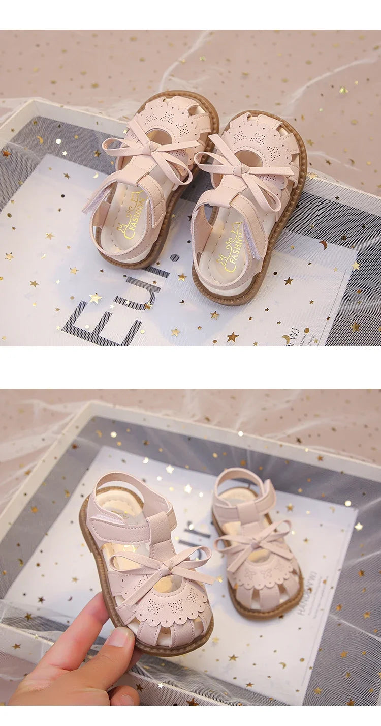 Baby Girls Beach Shoes Soft Sole for Kids Sandals T-strap Versatile 2025 Summer New Baby Walking Shoes Non-slip Sweet Size 15-26