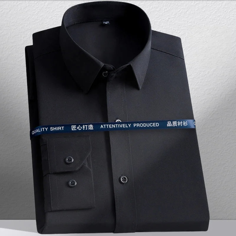 New Men's Shirts Long Sleeve Dress Shirts For Men Slim Fit Social Business Blouse White Blue Office Shirt Men Clothing