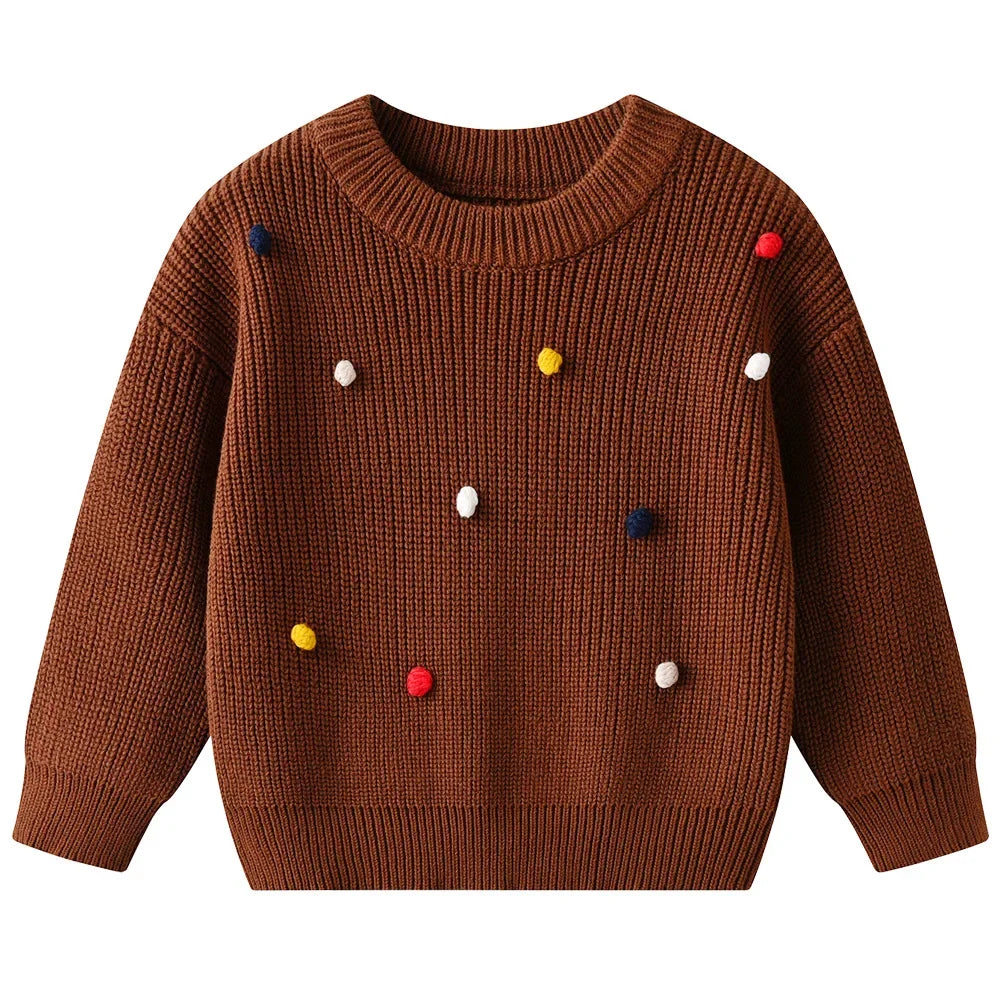 Teen Girl Clothes 2025 Winter Kids Knit Sweater Bobble Casual Children Top Outfits Costumes Baby Girls Basic Pullover Handmade